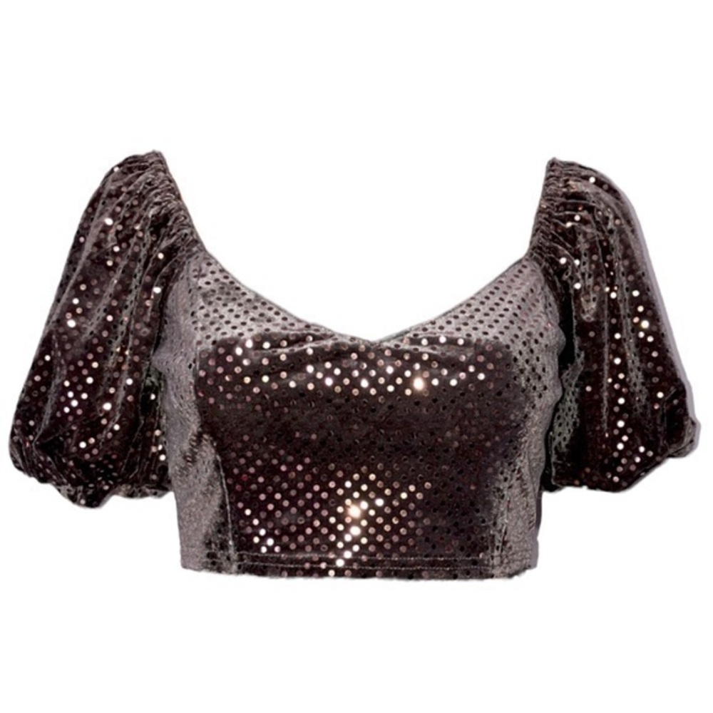 Le Lis velvet polka dot sequin puff sleeve crop top - size S